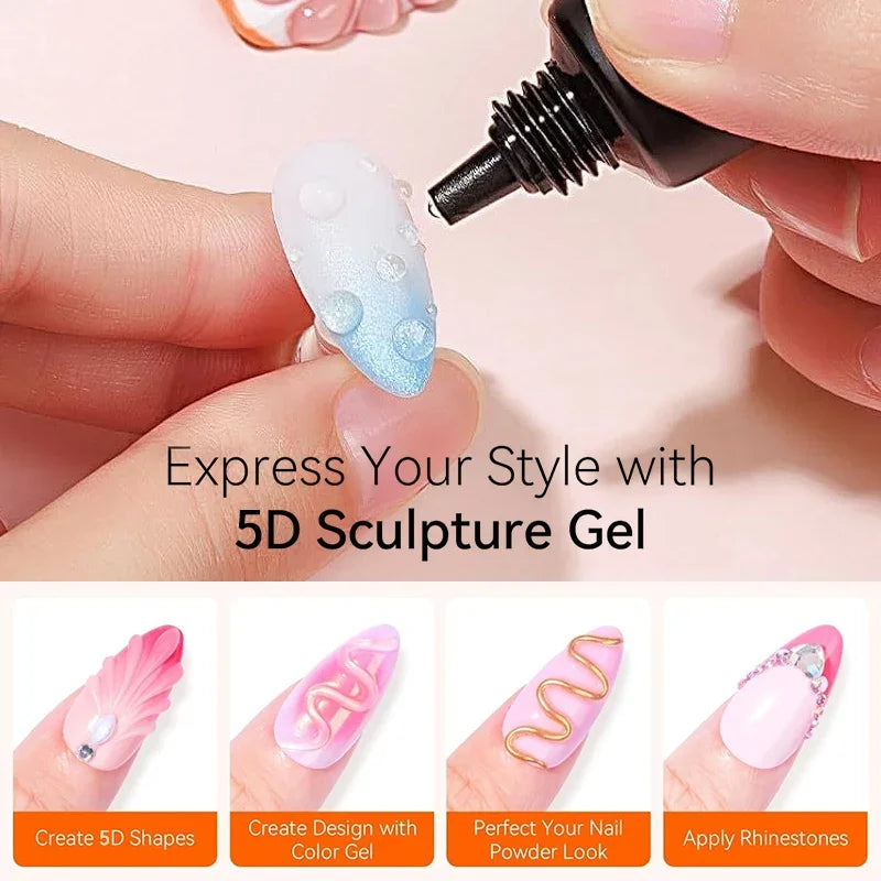 5D Nail Sculpting Gel with Solid Mirror Powder DIY Nail Embossing Gel for Painting Carving Nails 8ml Peaceful Pleasures Health and Wellness