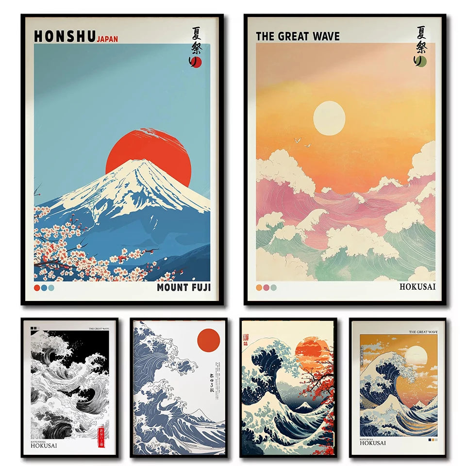 Mount Fuji Hokusai Giant Wave Japanese Canvas Wall Art Print