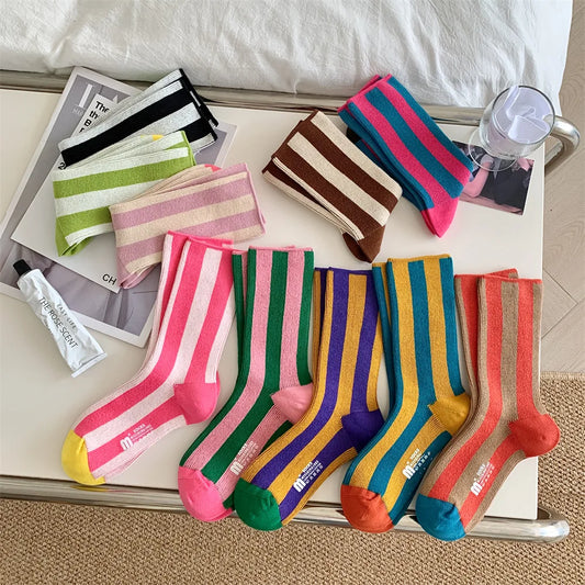 Striped Funny Crew Socks | Korean Japanese Unisex Fashion