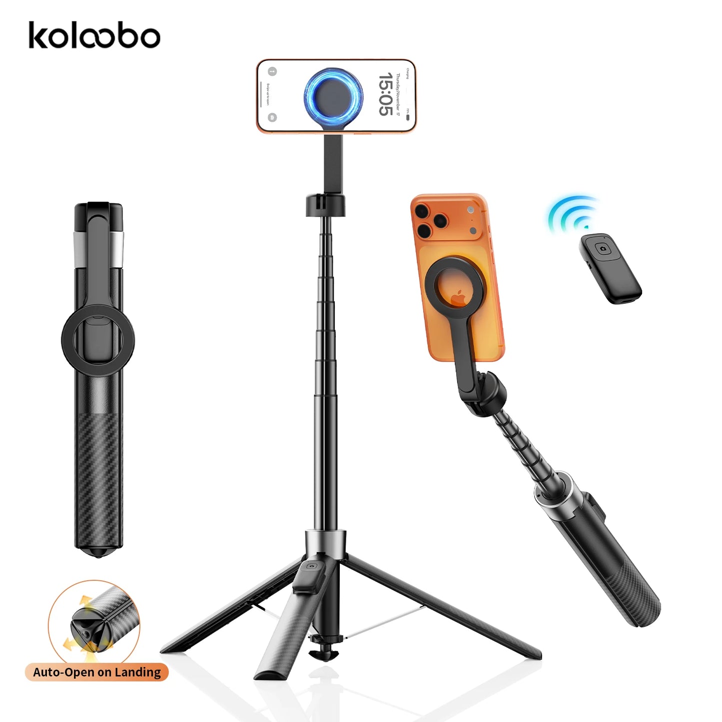 1.8m Magnetic Selfie Stick Tripod with Remote – iPhone & Android Peaceful Pleasures Health and Wellness black