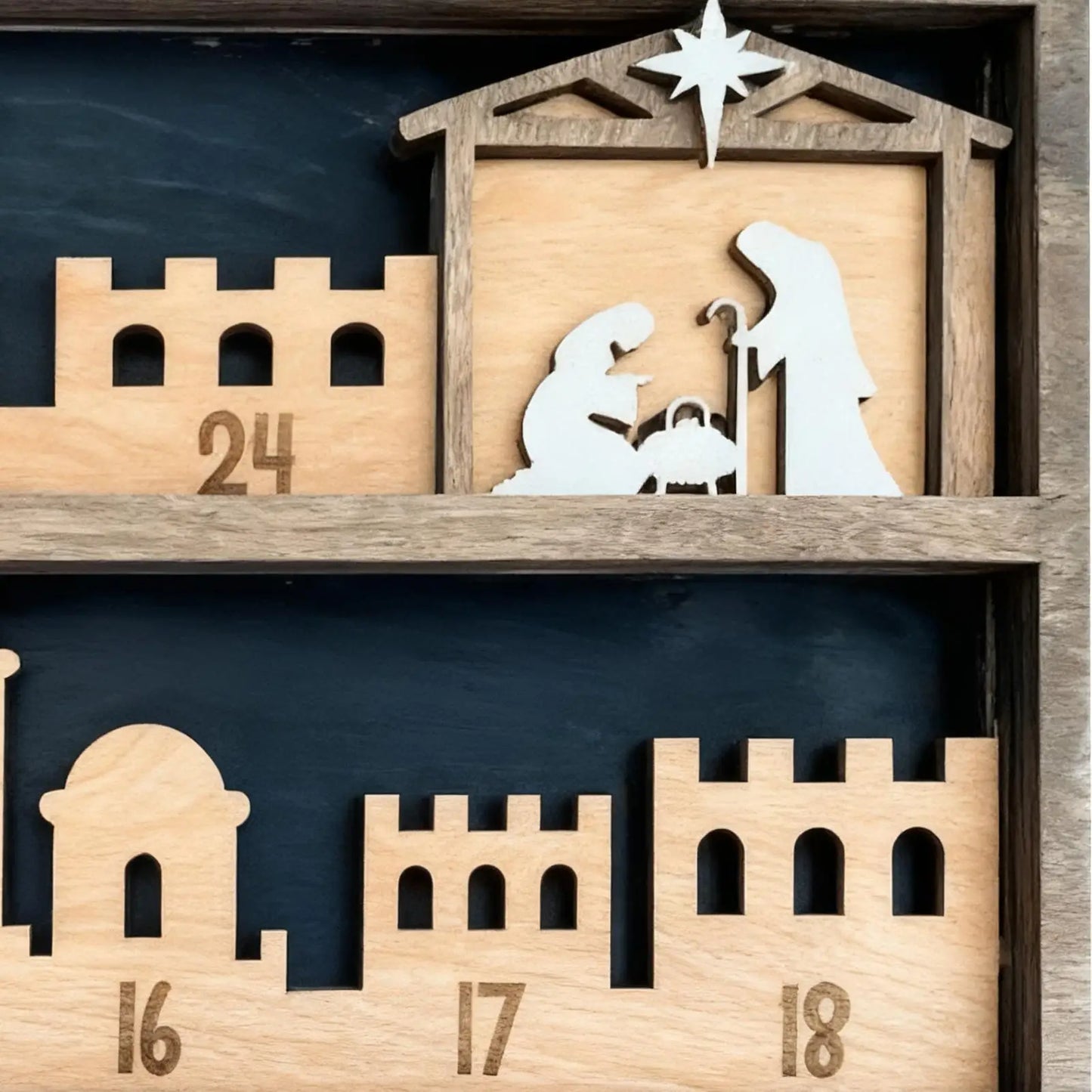 25-Day Nativity Countdown Calendar | Wooden Christmas Tabletop