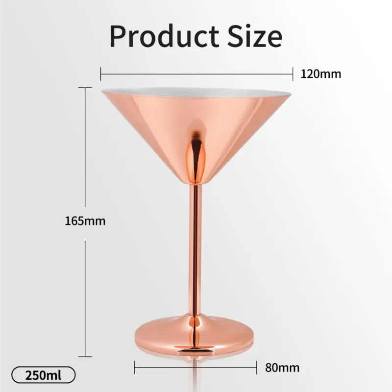 2PCS 304 Stainless Steel Martini Cocktail Glass Champagne Goblet Wine Cup Rose Gold Personalized Design Metal Utensils Peaceful Pleasures Health and Wellness