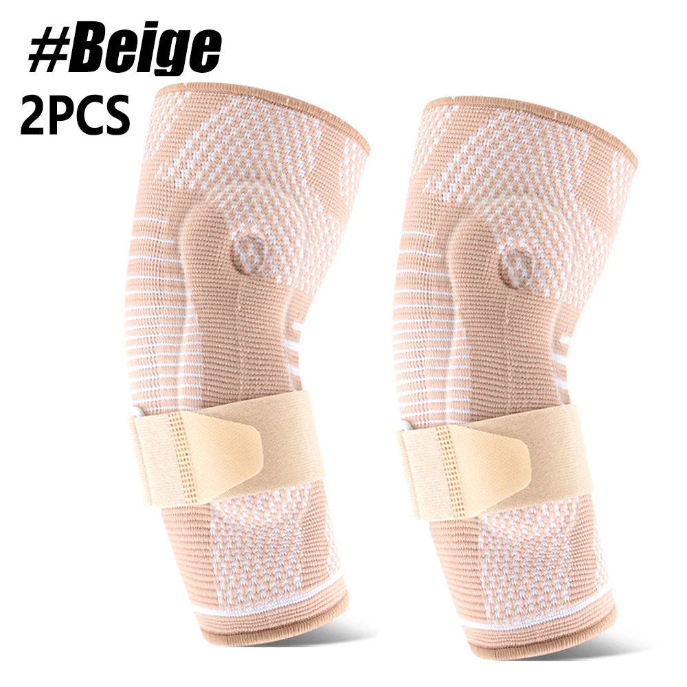 Arthritis Elbow Compression Sleeve with Strap - Adjustable Arm Support Brace with Gel Pad for Tendinitis,Golfers,Weightlifting Peaceful Pleasures Health and Wellness Beige-2PCS L