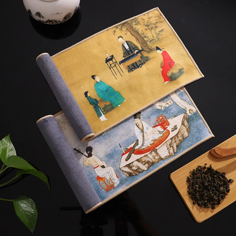 Chinese Painted Tea Towel | Super Absorbent Tea Set Cloth Tea Set Towel Peaceful Pleasures Health and Wellness
