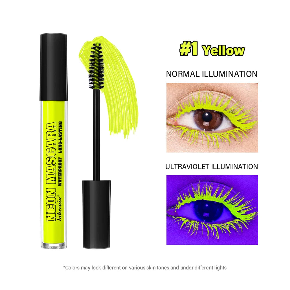 Color Mascara Thick Curl Waterproof Natural Eyelash Long Lasting Blue White Green Pink Luminousk Eye Makeup Korean Cosmetics Peaceful Pleasures Health and Wellness 1Yellow