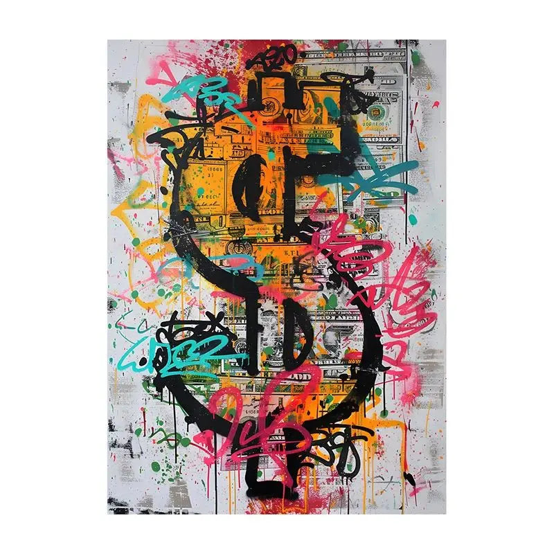 Abstract Graffiti Canvas Wall Art | Colorful Surreal Print