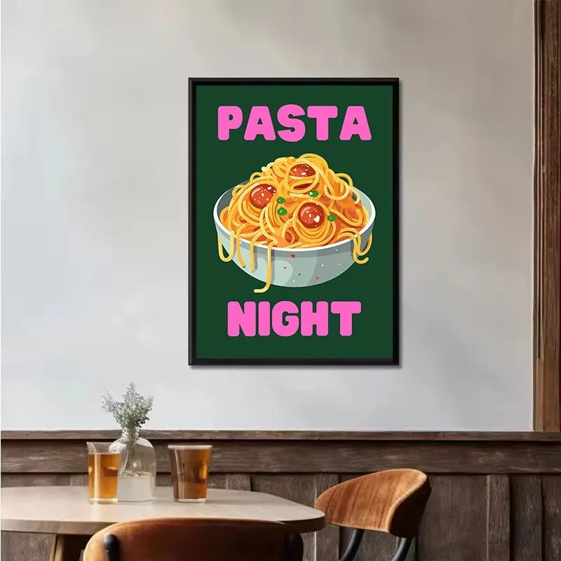 Retro Italian Kitchen Canvas Wall Art | Pasta & Lemon Poster Canvas Wall Art Peaceful Pleasures Health and Wellness