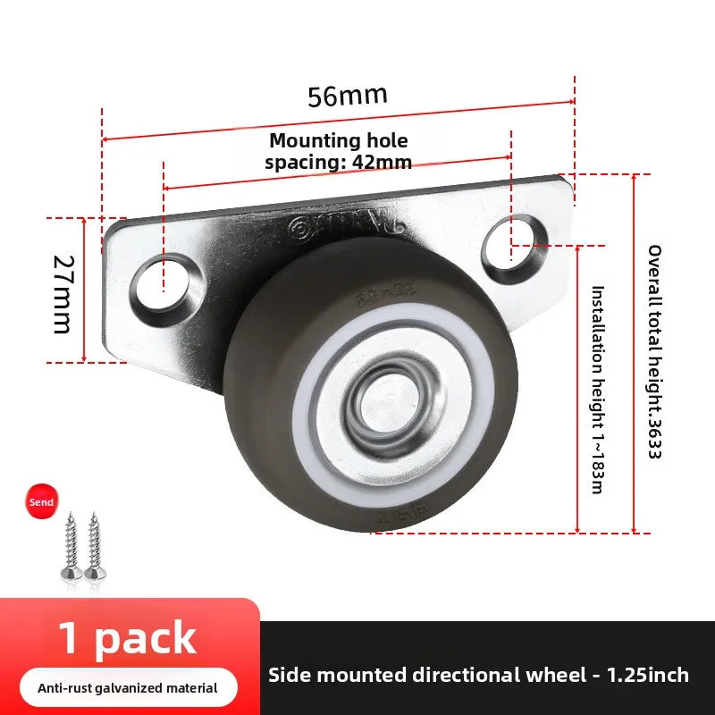 4-Pack Silent Rubber Furniture Casters – Side Mount Low Profile