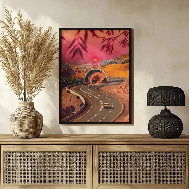 Retro Abstract Road Trip Surreal Colorful Canvas Wall Art Print