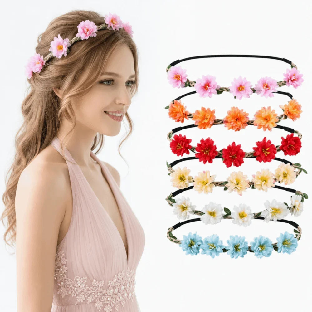 Pink Rose Floral Crown – Boho Adjustable Ribbon Headpiece