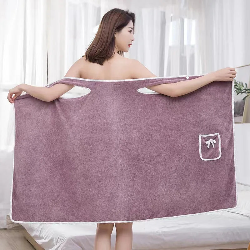 Women's Coral Velvet Wearable Bath Towel Wrap | Shower Skirt Wearable Bath Wrap Peaceful Pleasures Health and Wellness