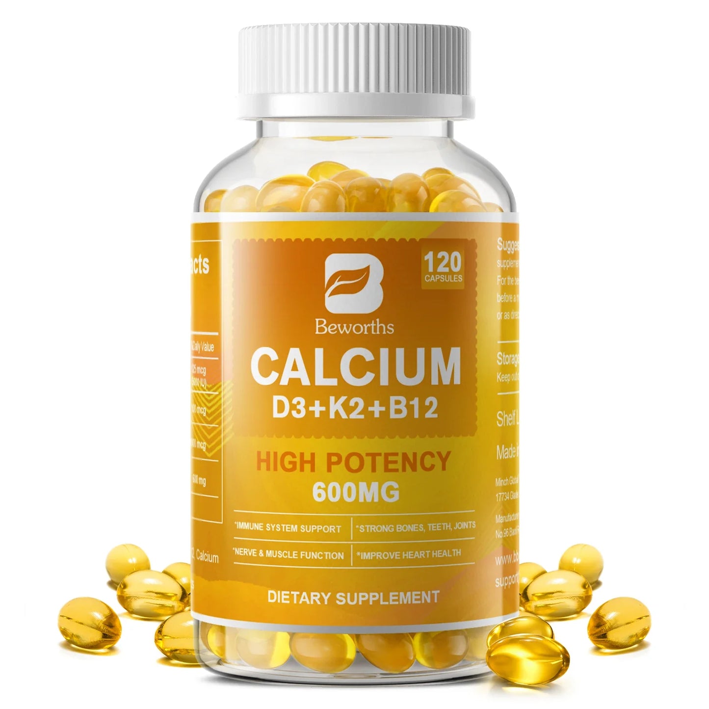 BEWORTHS Calcium + Vitamin D3 K2 B12 Capsules | Bone & Heart