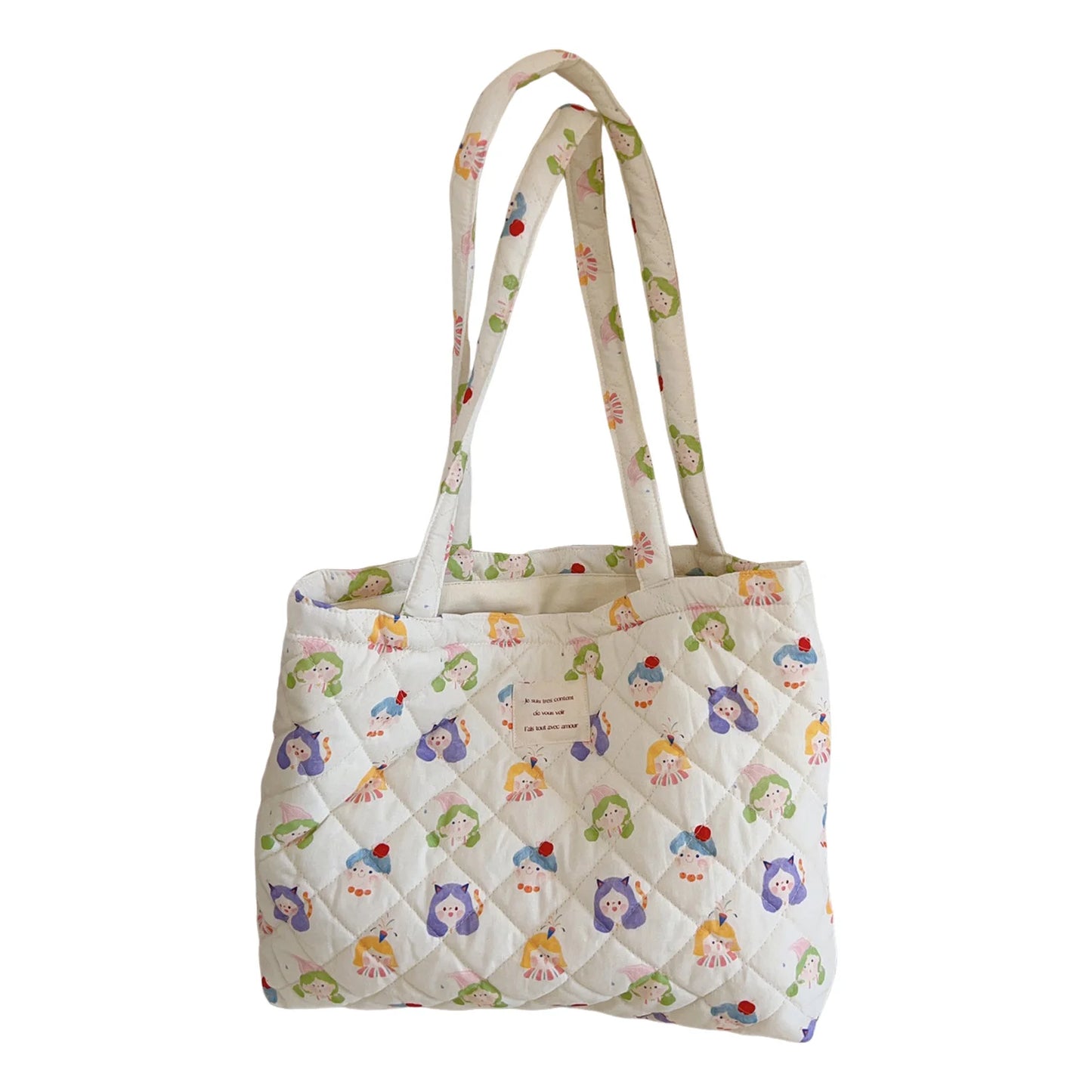 French Floral Quilted Tote Bag for Women Large Capacity Shoulder Handbag with Cotton Li-ning Stylish Mommy and Book Bag Peaceful Pleasures Health and Wellness 3