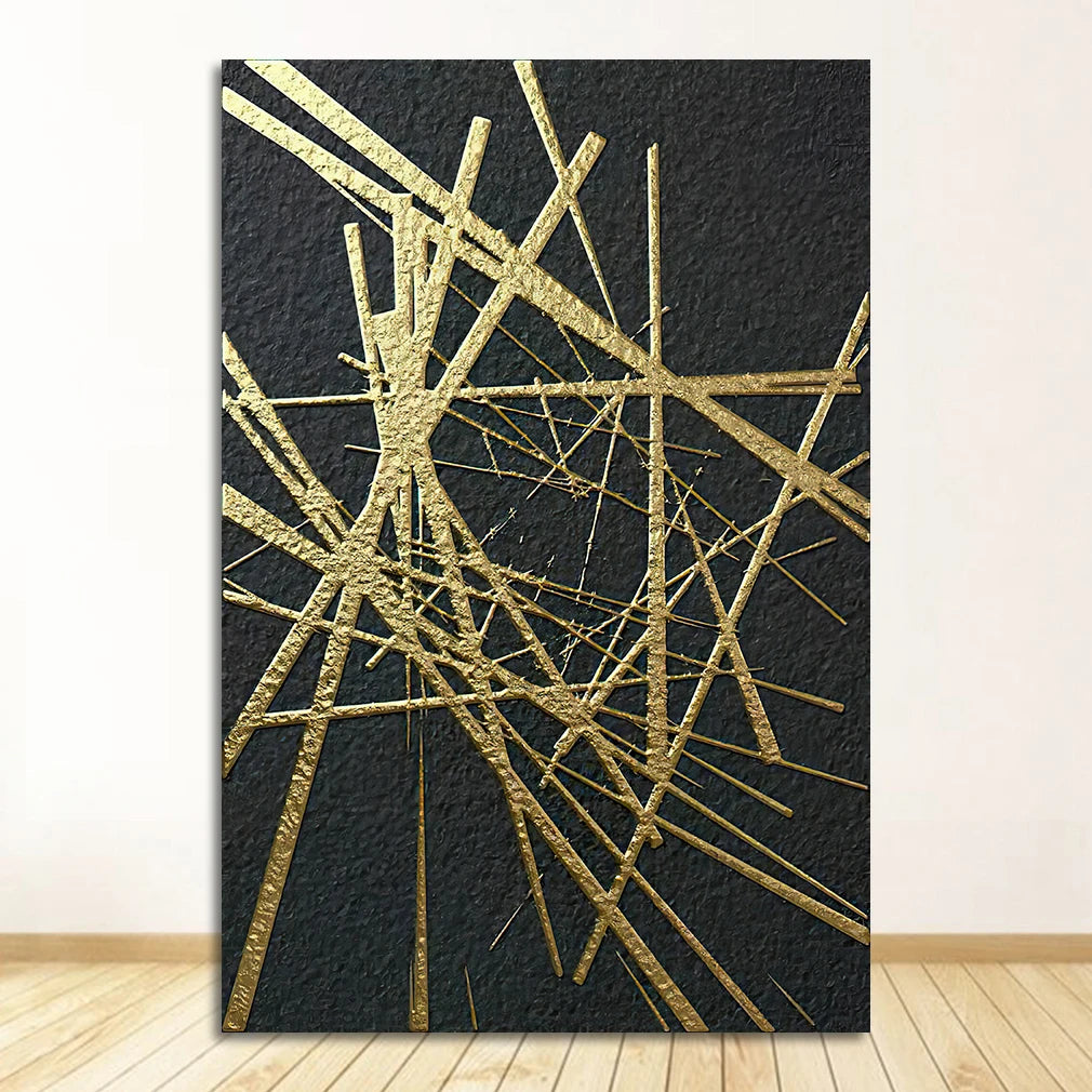 Golden Black Abstract Geometric Canvas Wall Art Poster Canvas Art Poster Peaceful Pleasures Health and Wellness 2091-01 30x40cm Unframed
