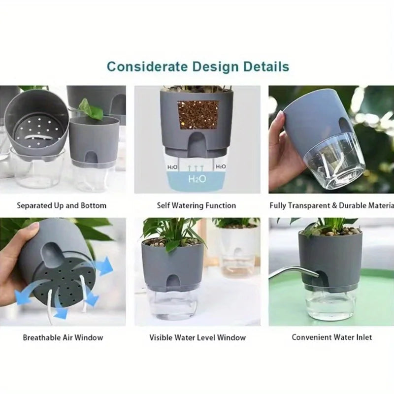 Self-Watering Double Layer Flower Pots – Succulents & Bonsai