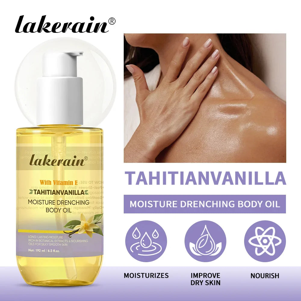 Lakerain Vanilla Body Oil – Deep Hydration, Non-Greasy 192ml