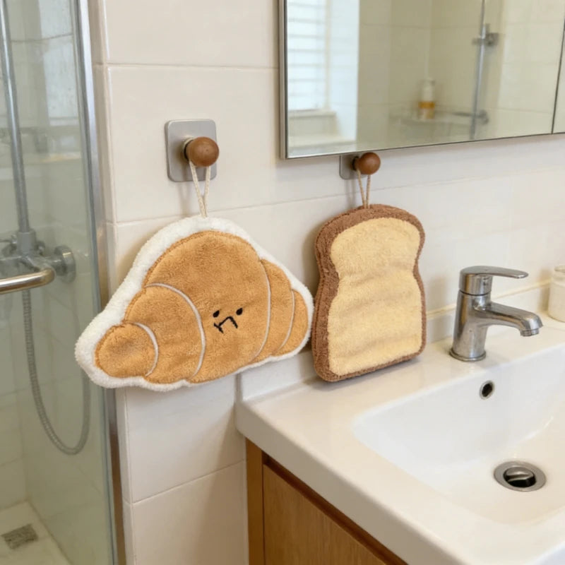 Hanging Thickened Super Absorbent Cartoon Bread Crochet Hand Towel Coral Velvet Small Square Towel Dual Use Bathroom Soft Towel Peaceful Pleasures Health and Wellness