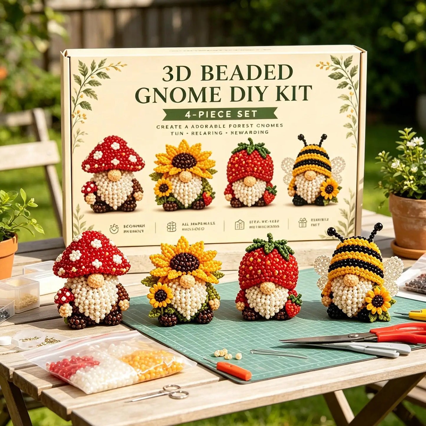 3D Gnome Bead Embroidery Kit – DIY Beading Craft Set for Teens Bead Craft Kit Peaceful Pleasures Health and Wellness