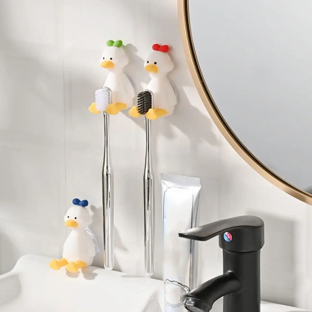 3D Cute Duck Silicone Toothbrush Holder | Suction Cup Rack