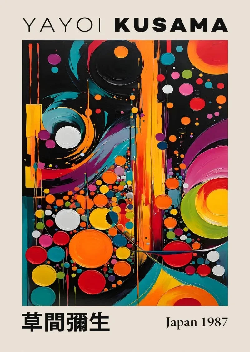 Japanese Abstract Mountain Canvas Wall Art | Yayoi Kusama Style