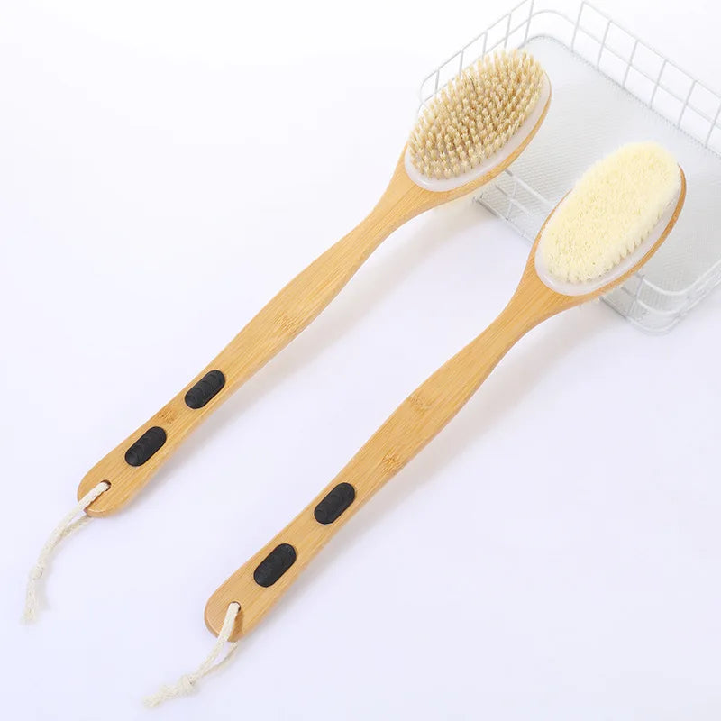 Shower brush with soft and hard bristles, double sided long handle, back scrub body exfoliator, suitable for both wet and dry us Peaceful Pleasures Health and Wellness black