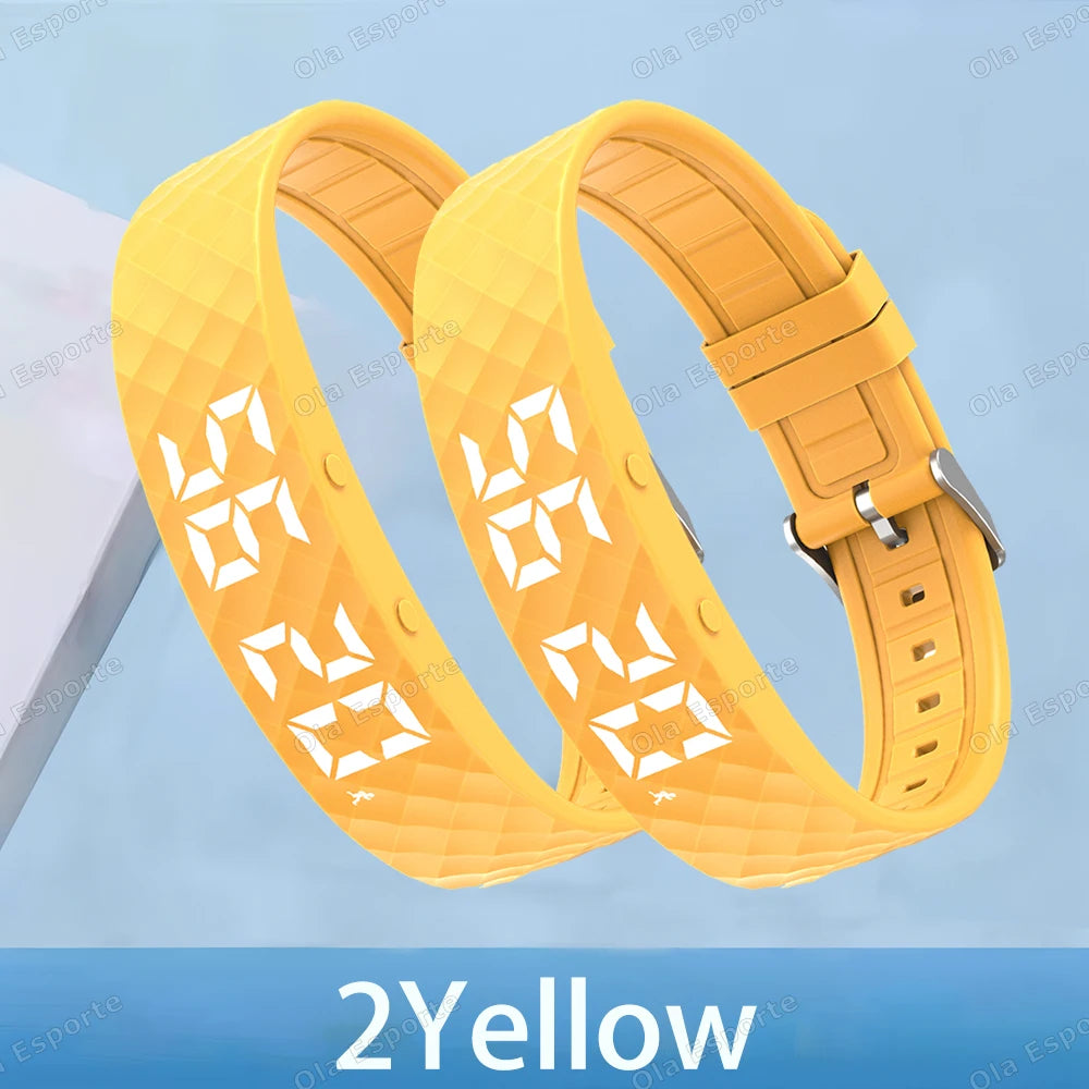 2026 New LED Digital Smart Bracelet Monitor Vibration Alarm Wristband Smart Bracelet Waterproof Smartband for Student Smart Band Peaceful Pleasures Health and Wellness 2Pc Yellow