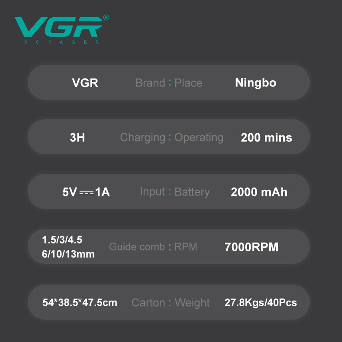 VGR high-end professional hair clipper with metal leather body, hair trimmer with 7000 RPM oil head carving and push cutt V-197 Peaceful Pleasures Health and Wellness