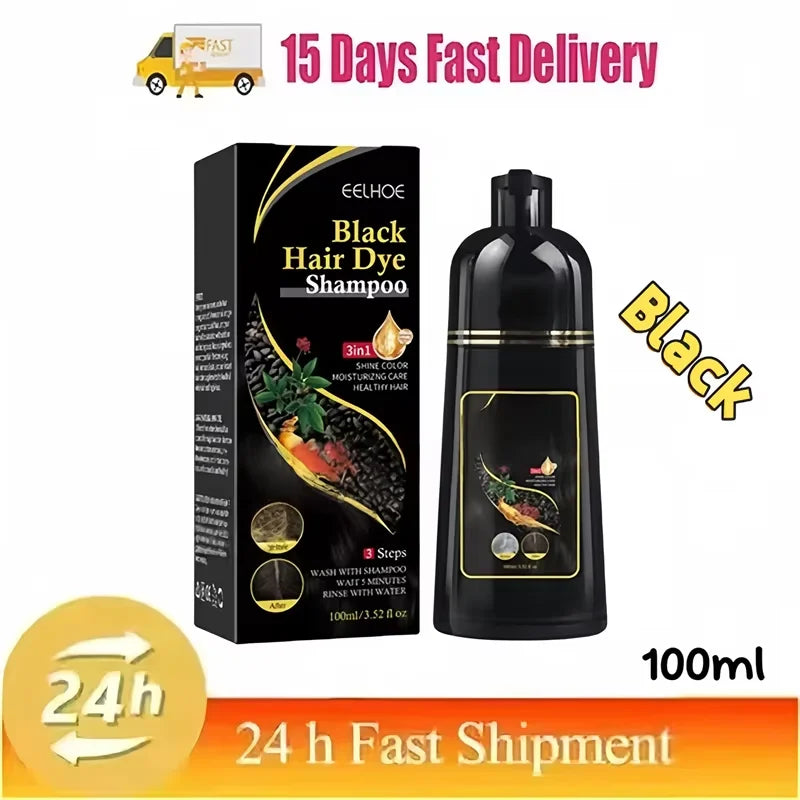 3-in-1 Natural Herbal Hair Dye Shampoo – Gray to Dark Brown or Black Peaceful Pleasures Health and Wellness 100ml Black