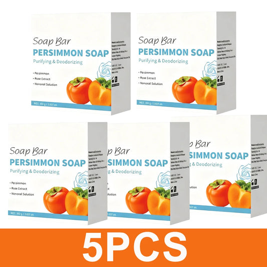 Persimmon Soap Bar Japanese Persimmon & Green Tea Extract For Men and Women Gentle on All Skin Types Deodorizing Soap Rose Scent Peaceful Pleasures Health and Wellness 5PCS