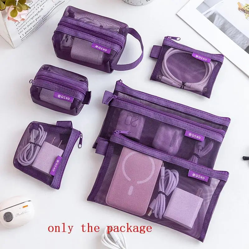 6-Piece Transparent Mesh Travel Organizer Pouches | Storage Set