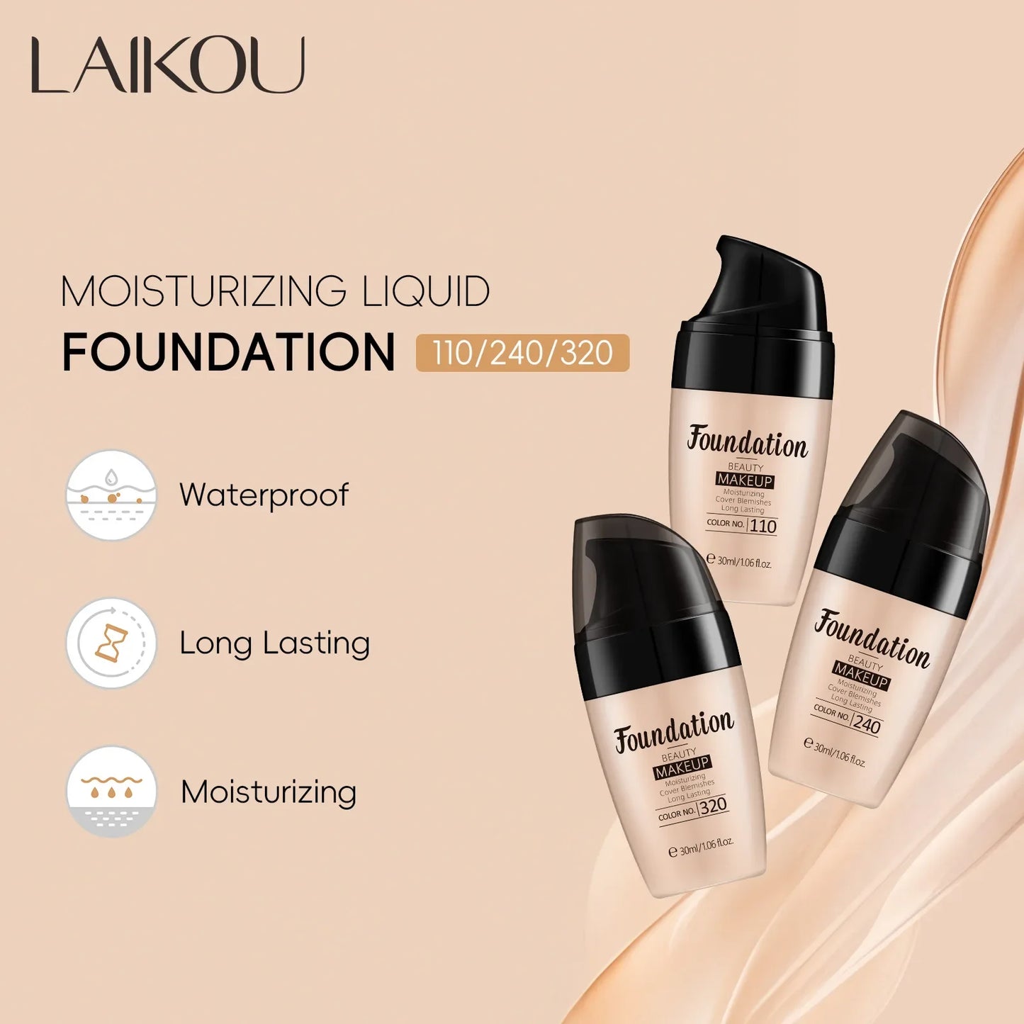 LAIKOU Liquid Foundation Full Coverage 30ml Peaceful Pleasures Health and Wellness