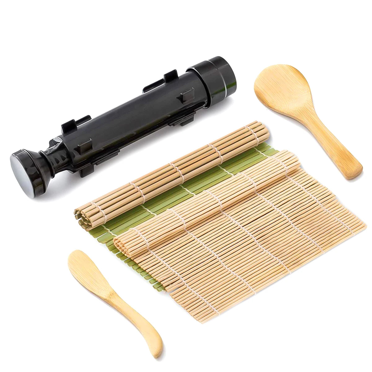 Sushi Maker Set, Sushi Bazooka Kit Machine Rice Mold with Bamboo Sushi Rolling Mat, Rice Paddle, DIY Kitchen Tools Accessories Peaceful Pleasures Health and Wellness Sushi tools set of 5 China Mainland