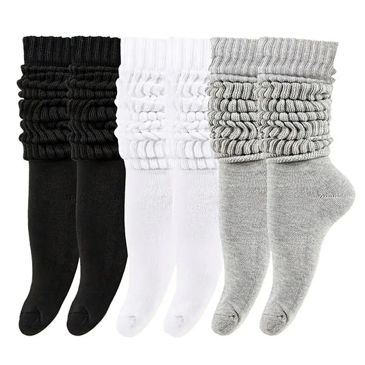 3 Pairs Women Pile Up Socks Fashionable Trendy Versatile White Solid Color Basic Socks Comfortable Breathable Mid Length Socks Peaceful Pleasures Health and Wellness