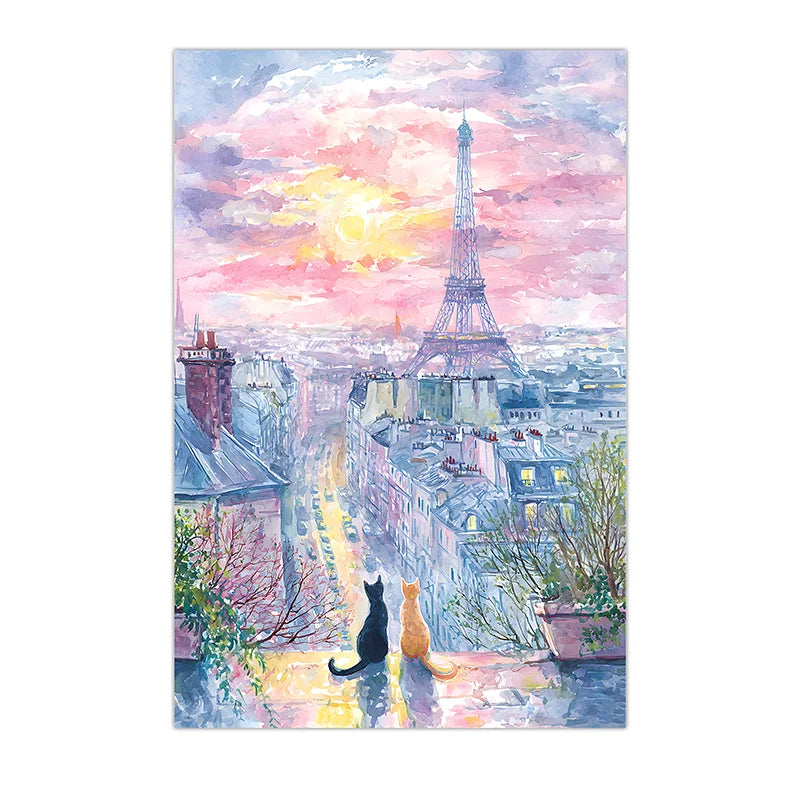 Animal Landscape Wall Art, Paris Eiffel Tower Cat Canvas Painting, Nordic Pastel Poster Print for Bedroom Living Room Wall Decor Peaceful Pleasures Health and Wellness 03 15x20cm No Frame China Mainland