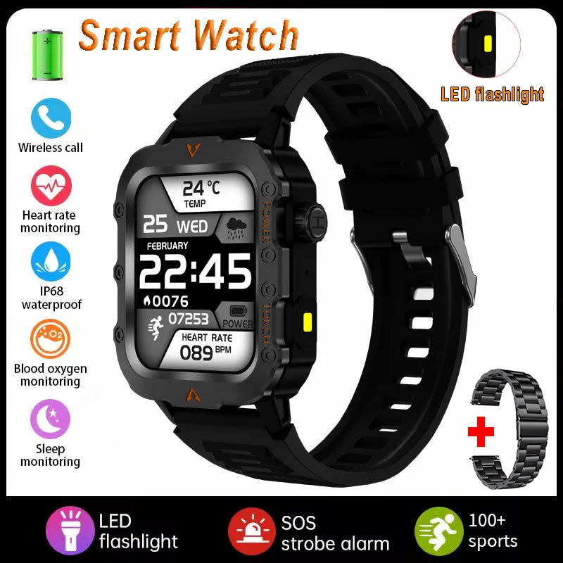 New Military GPS Smart Watch Men Flashlight IP68 Waterproof Outdoor Sport Fitness Tracker Bluetooth Call Smartwatch HW12 Peaceful Pleasures Health and Wellness Bk22Szstrap