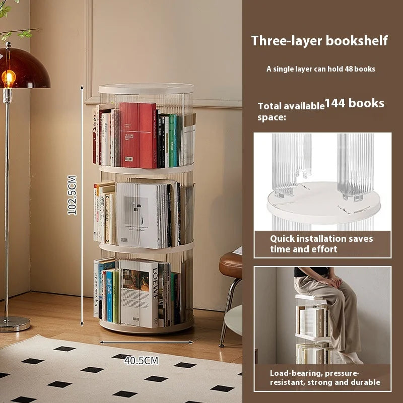 360° Rotating Bookshelf for Kids - Spacious Floor Standing Bookcase with Multi-Layer Storage for Living Room & Nursery Peaceful Pleasures Health and Wellness Round Rotate 3 Layer