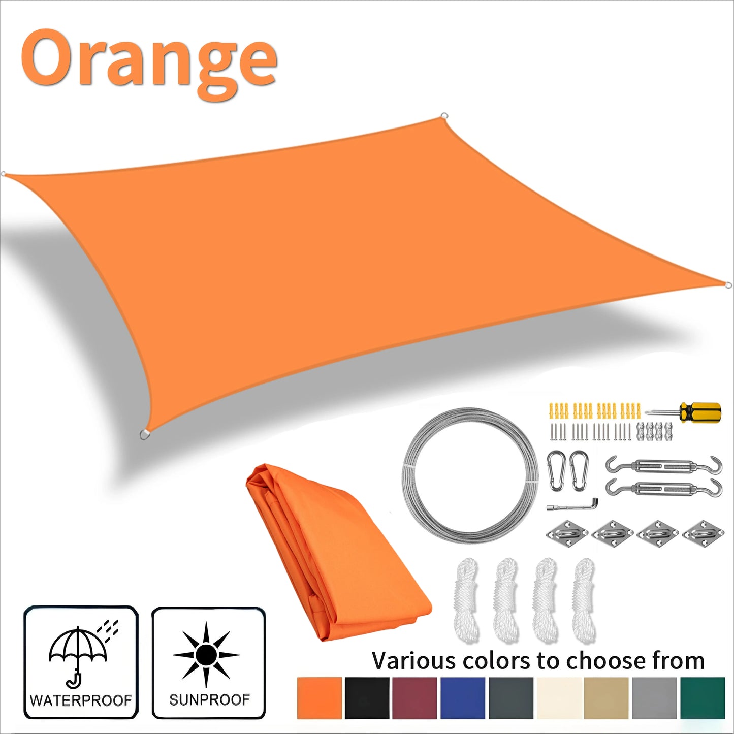 Waterproof Rectangle Sun Shade Sail – 98% UV Block Canopy