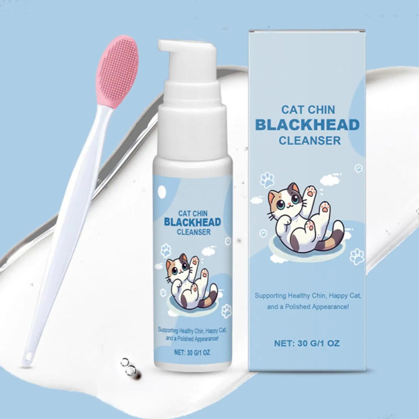 Pet Chin Cleaner Kit – Grooming Lotion & Brush for Cats & Dogs