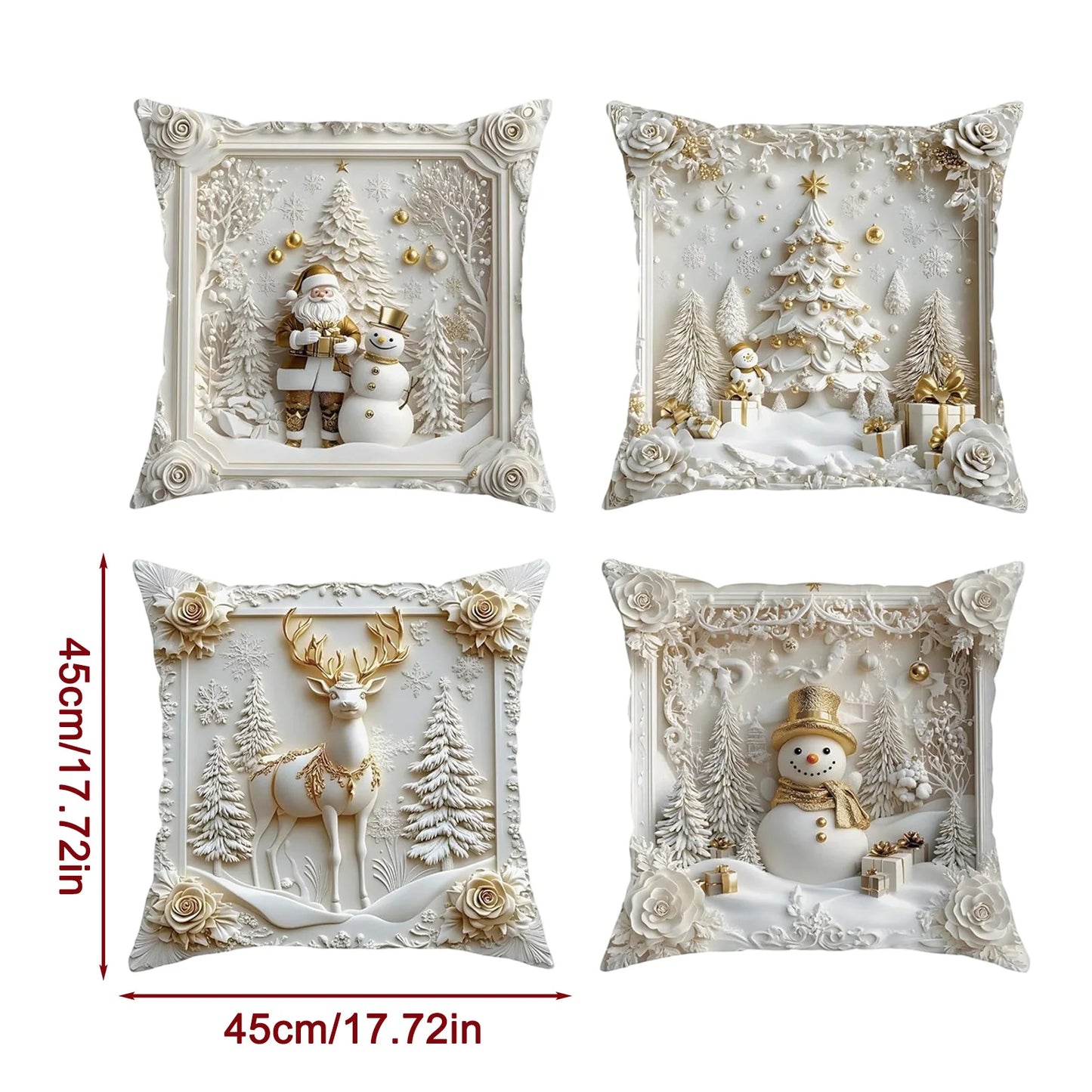 4-Pack Christmas Pillow Covers 17.7" | Festive Holiday Décor
