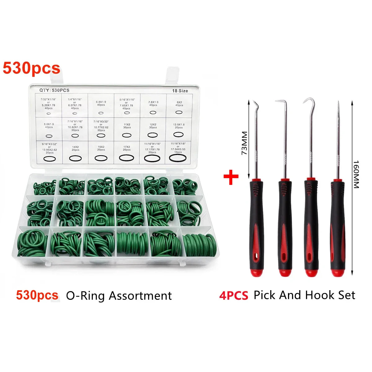 O-Rings Kit Nitrile Rubber Oring Assortment with 4 Hook Set for Various Car Auto Vehicle Repair Plumbing Pressure Washer Air Peaceful Pleasures Health and Wellness 530pcs green Set