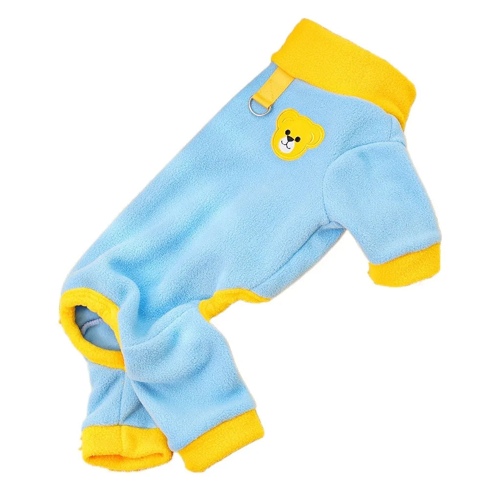 Bear Pattern Plush Dog Jumpsuit | Warm 4-Leg Pet Pajamas