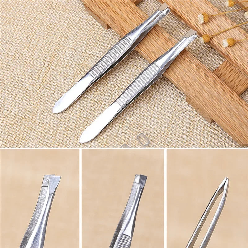 Professional Stainless Steel Eyebrow Tweezers Set – 2 Pcs