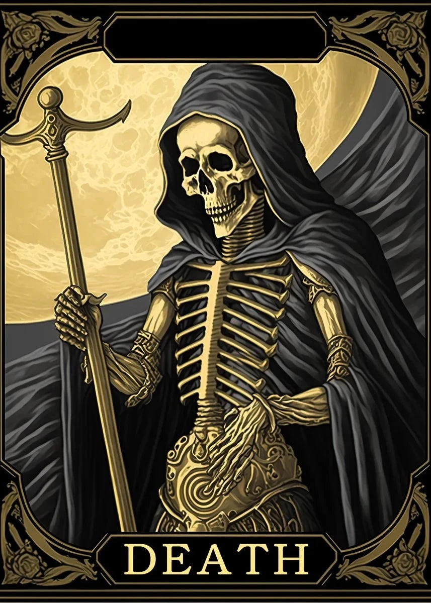 Death Tarot Card Skull Wizard Canvas Wall Art | Gothic Decor