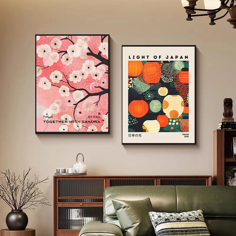 Japanese Ukiyo-e Canvas Poster – Mt. Fuji, Cranes & Cherry Blossom Canvas Wall Poster Peaceful Pleasures Health and Wellness