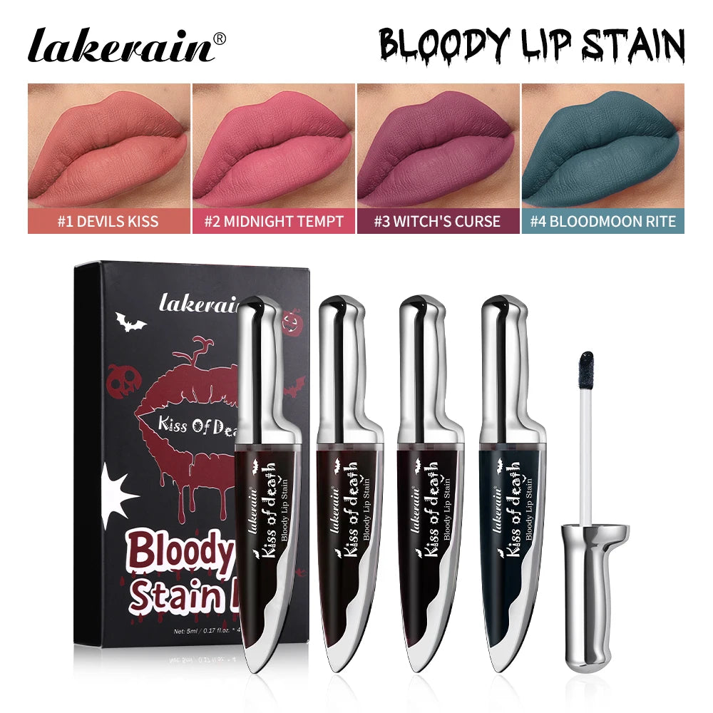 Lakerain Fake Bloody Lip Stain Gel-like Waterproof Spill-proof Long Lasting Matte Lip Tinting Halloween Party Lip Cosmetics Peaceful Pleasures Health and Wellness SET