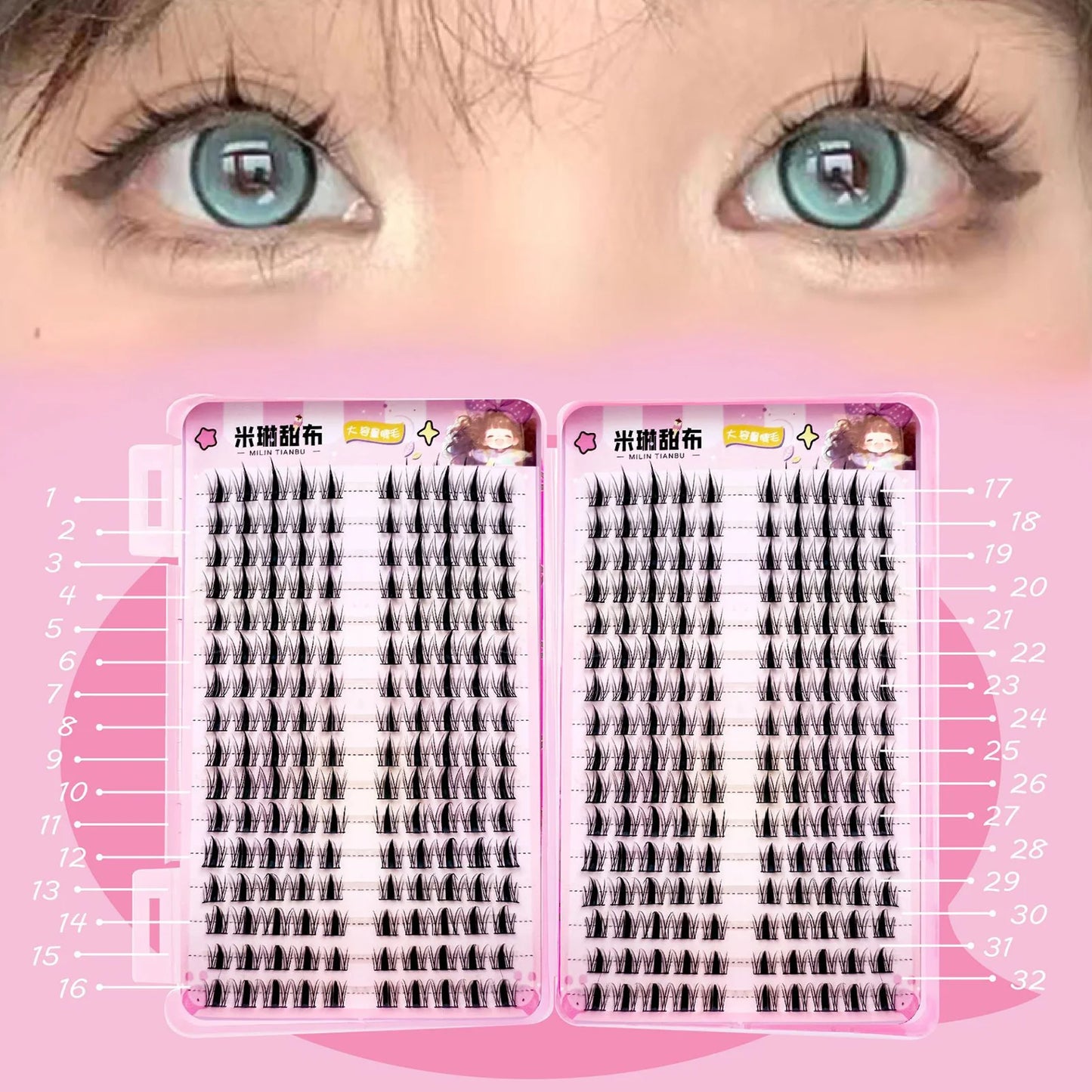 32 Rows Korean Style Fluffy Fairy Manga False Eyelashes Cluster Large Capacity Anime Cosplay Lashes Extension Perfect Eye Makeup Peaceful Pleasures Health and Wellness