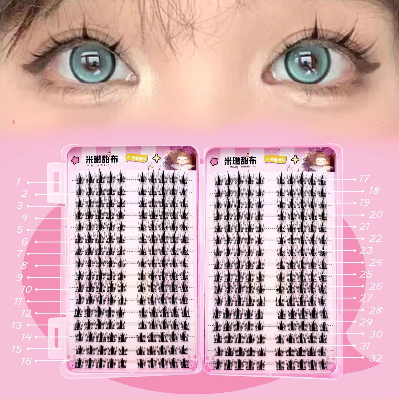 32 Rows Korean Style Fluffy Fairy Manga False Eyelashes Cluster Large Capacity Anime Cosplay Lashes Extension Perfect Eye Makeup Peaceful Pleasures Health and Wellness
