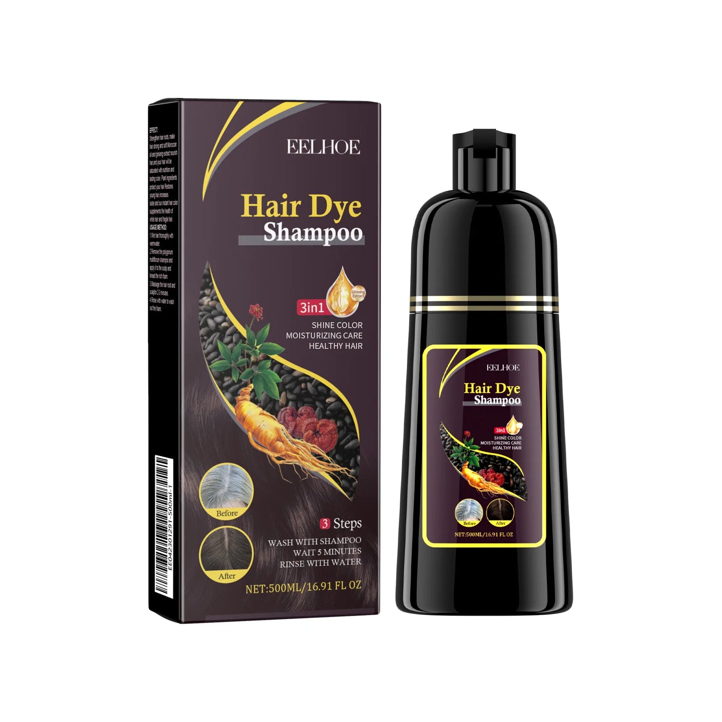 EELHOE Ginseng Gray Hair Darkening Shampoo | 3-in-1 Color