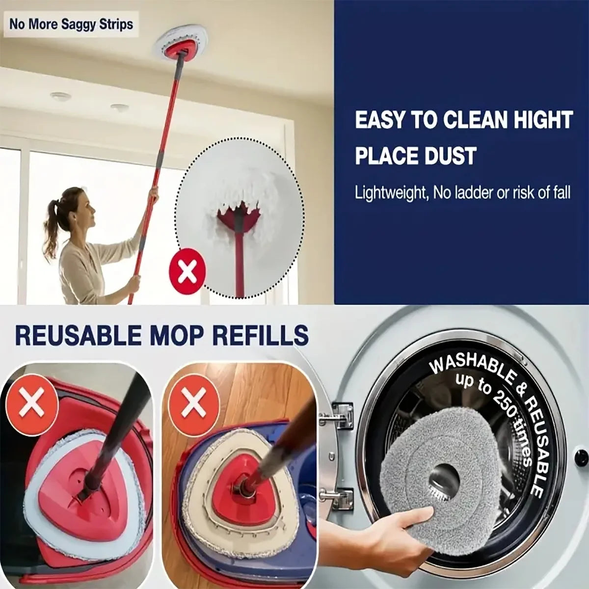 4/5pcs Rotating Mop Replacement Pads + 1 Plastic Triangle Pad, Fits O-Cedar Easywring 1 Tank & Rinseclean 2 Tank System Peaceful Pleasures Health and Wellness