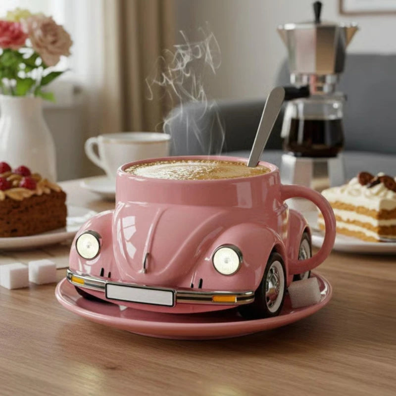 Creative Retro Sports Car Beetle Shaped Coffee Mug 300ML with Handle Coffee Cup for Coffee Lovers Friends Family Christmas Gift Peaceful Pleasures Health and Wellness